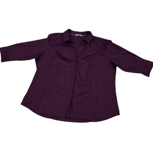 Lee Riders Womens Plus Size ¾ Length Sleeve Button Dn Deep Purple Shirt Size 3x